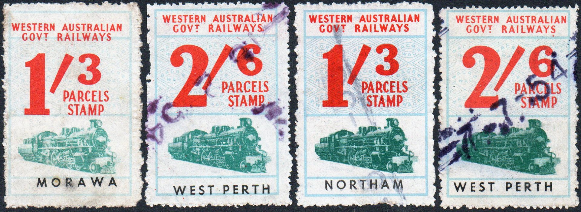 Western Australia Railway Parcels Stamps Wide Left Margins